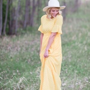 Orange Creek Yellow Polka Dot Maxi Dress